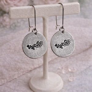 Handmade Silver Disc Earrings Floral Stamped Artisan Minimalist